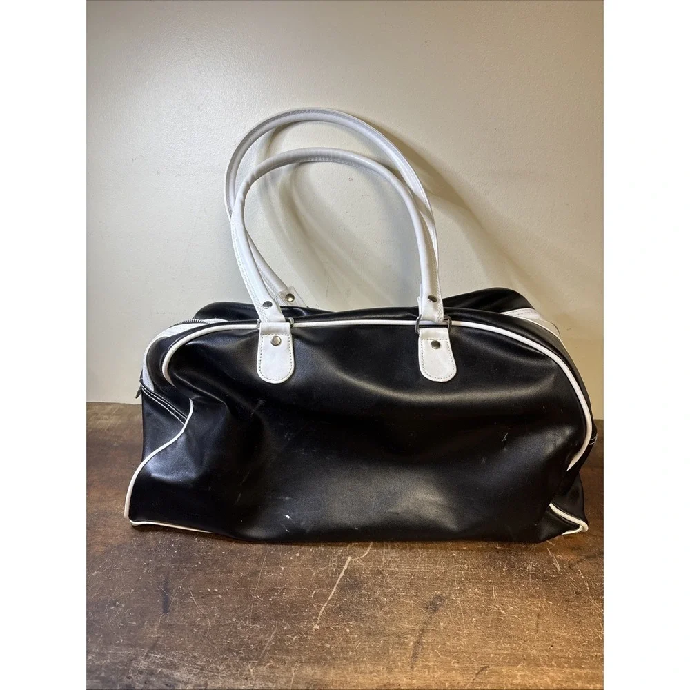 Vtg Y2K Monogram Duffel Bag 2 Handles Black White 